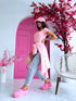 BASIC T-shirt with square neckline - soft pink